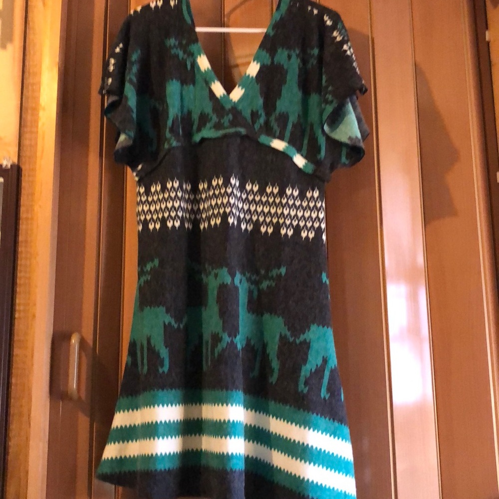 Deer dress sz large black teal white